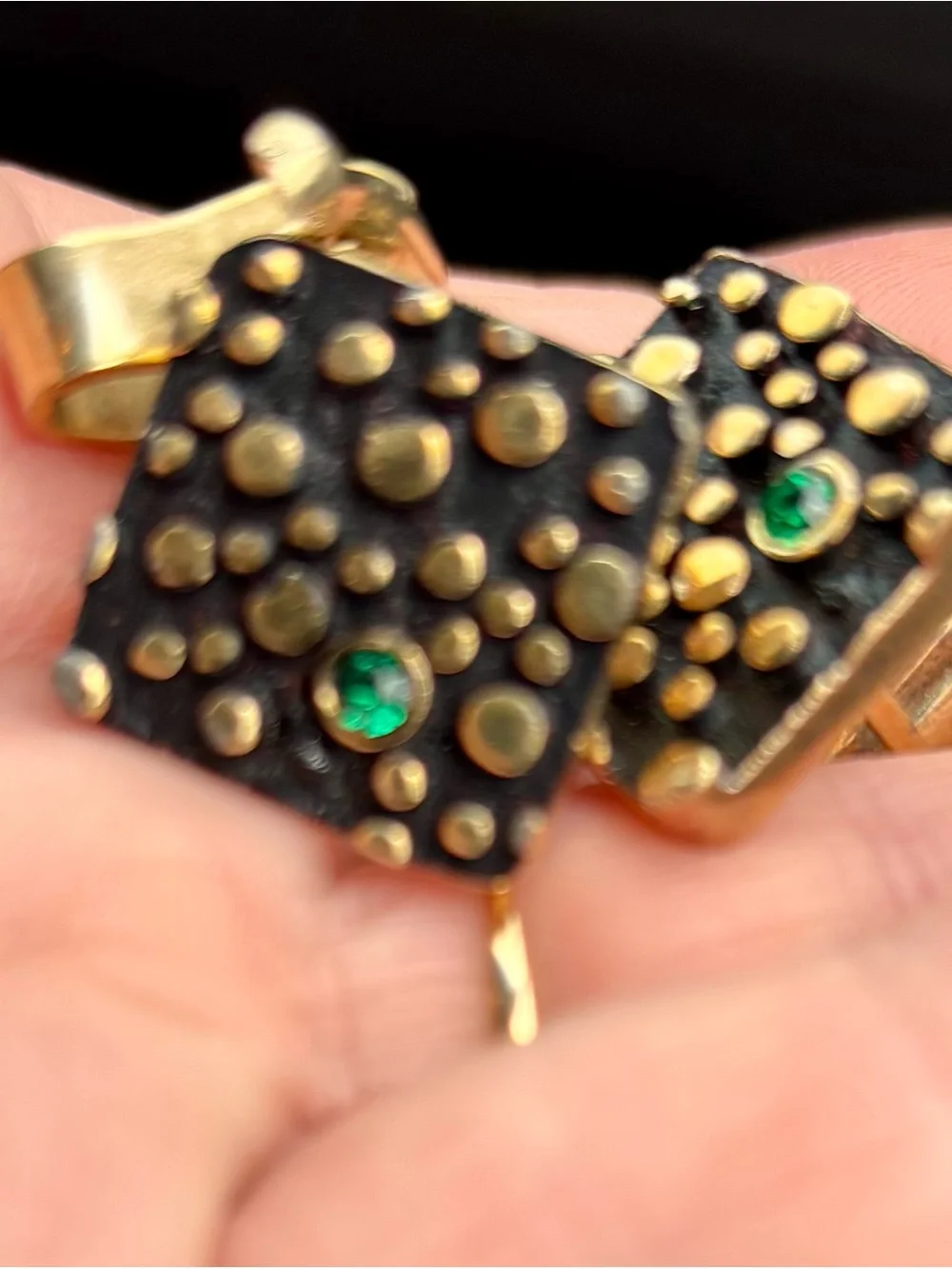 Vintage Collectible Square Cufflinks & Tie Bar with Green Accent Stones